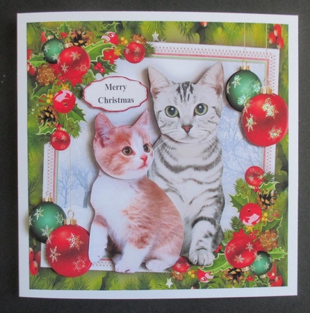 Gorgeous Cats With Red & Green Baubles 8x8 Mini Kit by Davina Rundle