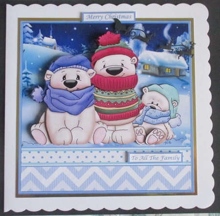 3 CHILLY POLAR BEARS 7.5 Christmas Decoupage & Insert Mini Kit by Davina Rundle
