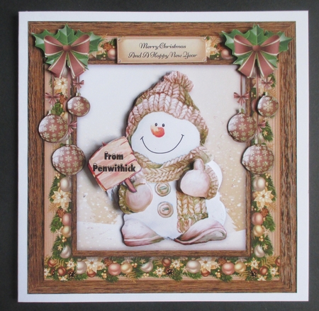 Gorgeous Brown Snowman With Baubles 8x8 Mini Kit by Davina Rundle