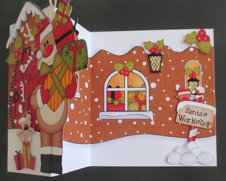 3D Shaped No-Hole Fold Back Christmas Card Mini Kit - Rudolph has Xmas Presents by Davina Rundle