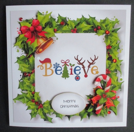 Festive Holly Frame - Believe 8x8 by Davina Rundle