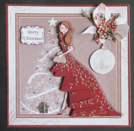 CHRISTMAS LADY IN RED EVENING DRESS 7.5 Decoupage & Insert Mini Kit by Davina Rundle
