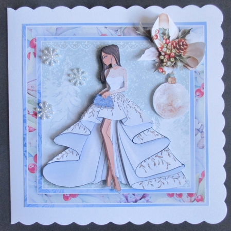 CHRISTMAS LADY IN ICE BLUE EVENING DRESS 7.5 Decoupage & Insert Mini Kit by Davina Rundle
