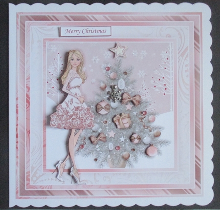ROSE GOLD CHRISTMAS TREE & LADY 7.5 Decoupage & Insert Mini Kit by Davina Rundle