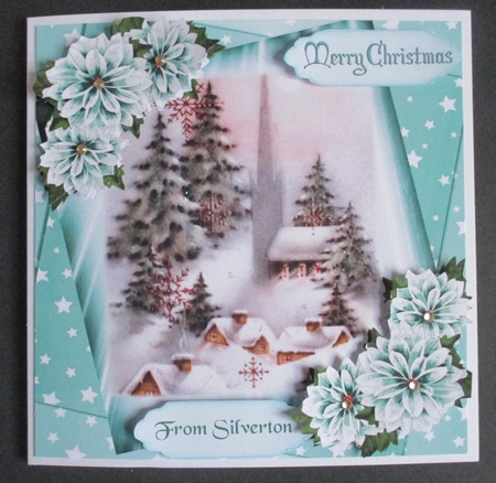 Lovely Winter Scene with stars and flowers 8x8 (turq) by Davina Rundle