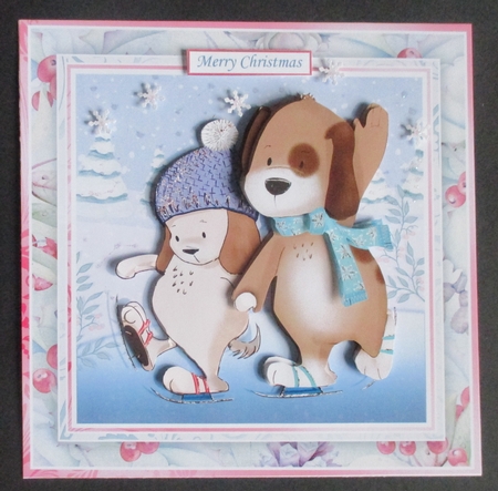 SKATING PUPS 7.5 Christmas Decoupage & Insert Mini Kit by Davina Rundle