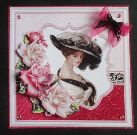 VINTAGE LADY IN HAT & ROSES 7.5 Decoupage & Insert Mini Kit by Davina Rundle