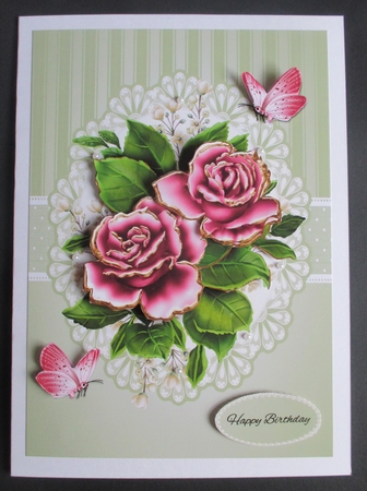 Pink roses and butterflies birthday topper by Davina Rundle