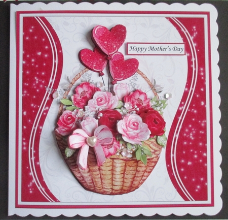 PINK ROSE BASKET 7.5 Decoupage & Insert Mini Kit All Occasions by Davina Rundle