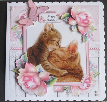 Beautiful Painted Cats With Pink Roses 8x8 Mini Kit by Davina Rundle