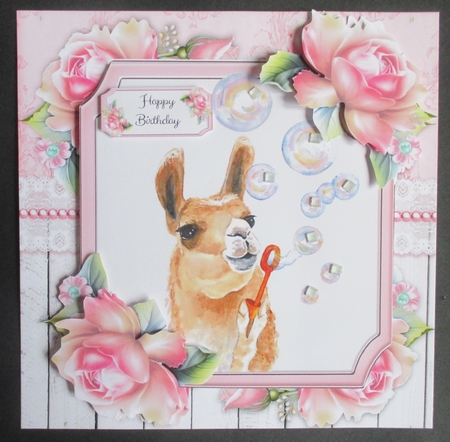 Llama Blowing Bubbles With Pink Roses 8x8 Mini Kit by Davina Rundle
