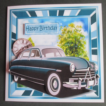Vintage blue car in the meadows 8x8 mini kit by Davina Rundle