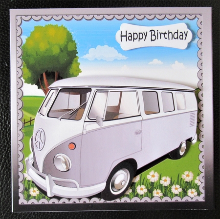 In the sunny meadow, silver camper van 8x8 mini kit by Davina Rundle