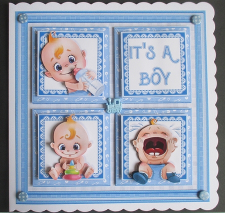 NEW BABY ITS A BOY SQUARES 7.5 Decoupage & Insert Mini Kit by Davina Rundle