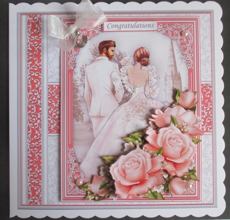 WEDDING DAY BRIDE & GROOM Coral Grey 7.5 Decoupage & Insert Kit by Davina Rundle