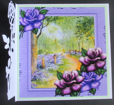 Lilac woodland in cardboard frame with purple roses 8x8 by Davina Rundle