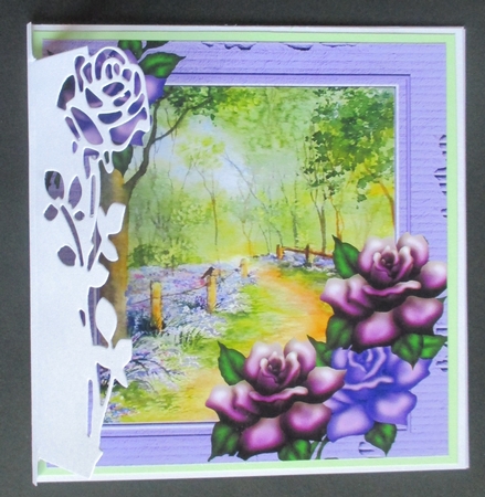 Lilac woodland in cardboard frame with purple roses 8x8 by Davina Rundle