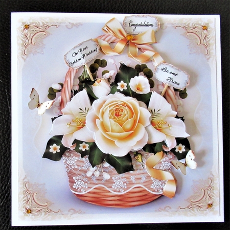 Basket with White Yellow Roses Mini Kit by Davina Rundle