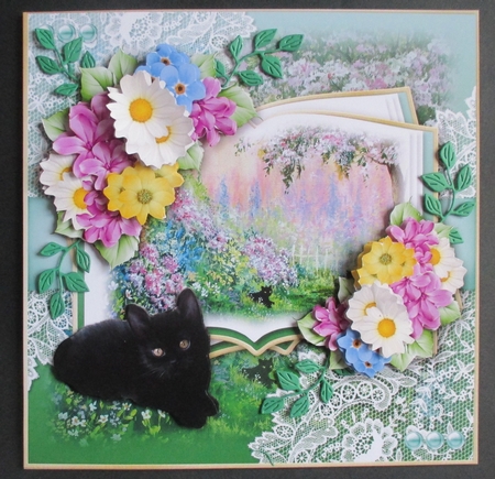 Black Cat in the Summer Garden Open Book by Davina Rundle