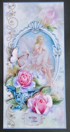 Pink Rose DL Card Front With Decoupage by Davina Rundle