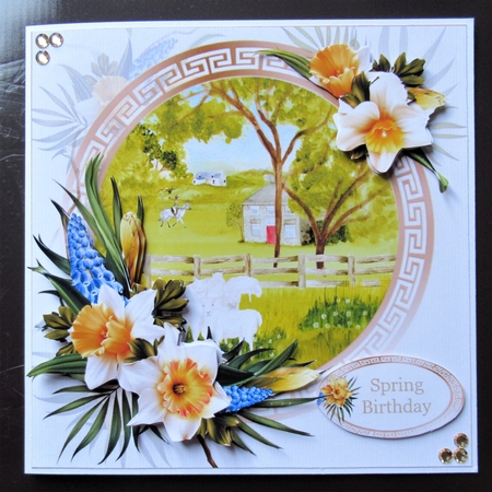 8x8 Country cottage with dancing daffodils 2 choice of scenes mini kit by Davina Rundle