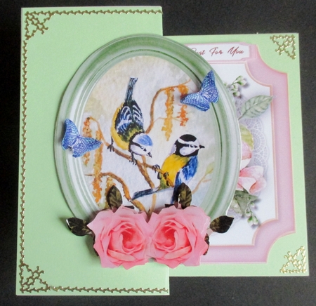Bluetits with flowers and butterflies decoupage by Davina Rundle