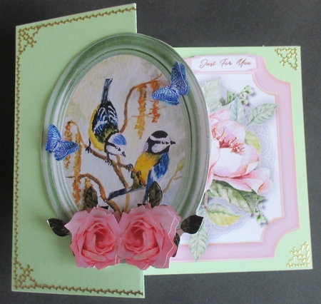 Bluetits with flowers and butterflies decoupage by Davina Rundle