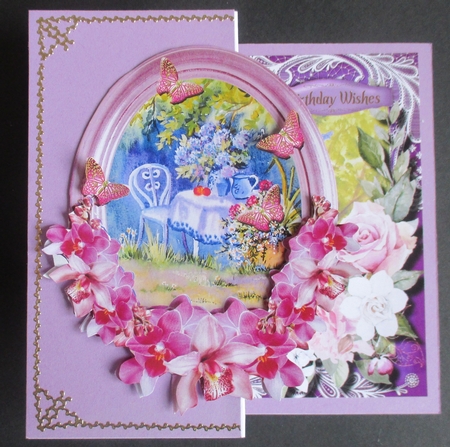 Tea in the garden with flowers and butterflies decoupage by Davina Rundle