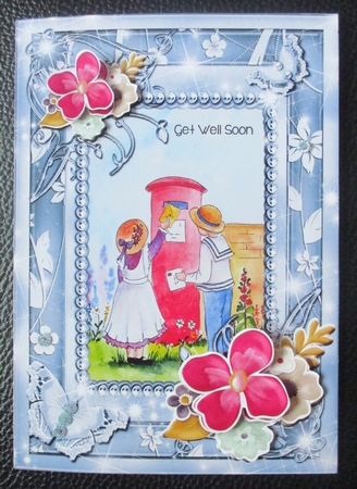 Posting a Letter Card front with floral decoupage by Davina Rundle
