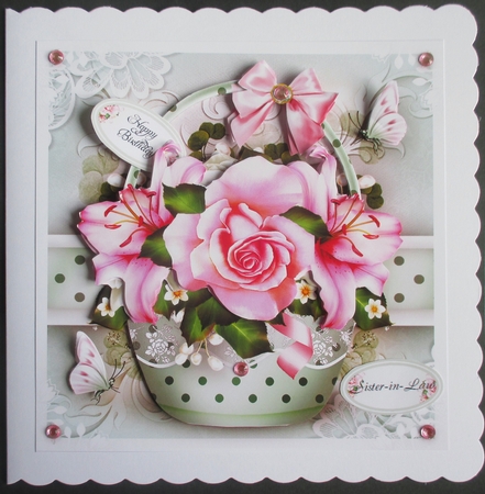Basket Pink Rose with Lily Mini Kit by Davina Rundle