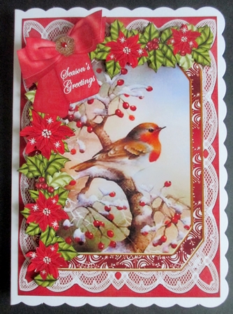 Red Robin Seasons Greetings 7x5in Fancy Lace Step by Step by Davina Rundle