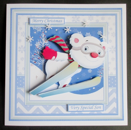 SKIING BEAR 7.5 Christmas Decoupage & Insert Mini Kit by Davina Rundle