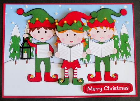 Elves Carol Singers decoupage by Davina Rundle
