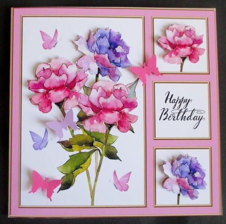 Lovely Watercolor Peonies Birthday Topper (Pink) by Davina Rundle
