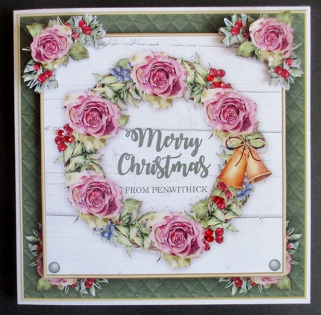Christmas Rose Wreath Card Front by Davina Rundle