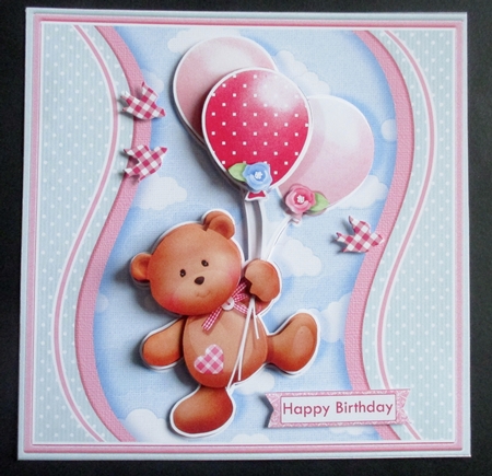 BEAR & BALLOONS With Ages Pink All Occasion Decoupage Kit by Davina Rundle