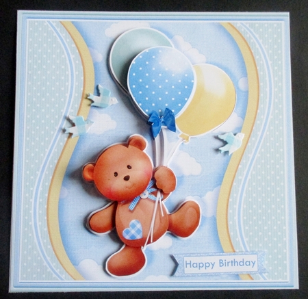BEAR & BALLOONS With Ages Blue All Occasion Decoupage Kit by Davina Rundle