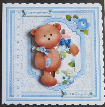 BABY BOY BEAR & BOTTLE 7.5 Decoupage & Insert Mini Kit by Davina Rundle