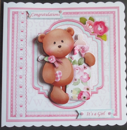 BABY GIRL BEAR & BOTTLE 7.5 Decoupage & Insert Mini Kit by Davina Rundle