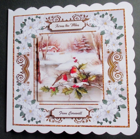 Christmas Robins Snow Scene White Poinsettia Topper by Davina Rundle