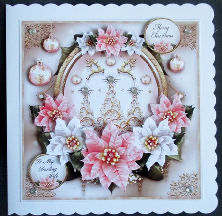 Christmas Trees with Deers Pink Poinsettias Mini Kit by Davina Rundle