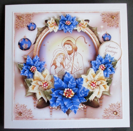 Nativity Scene Blue Poinsettias Mini Kit by Davina Rundle