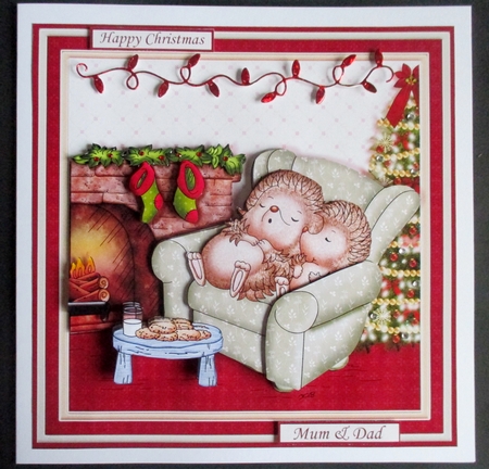 HEDGEHOGS WAITING FOR SANTA CHRISTMAS 7.5 Decoupage & Insert Mini Kit by Davina Rundle