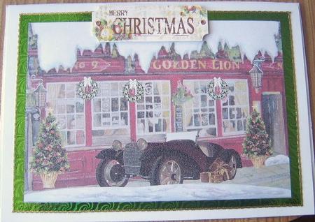 Beautiful Christmas Scene of a Pub & Vintage Car A4 Topper by Davina Rundle