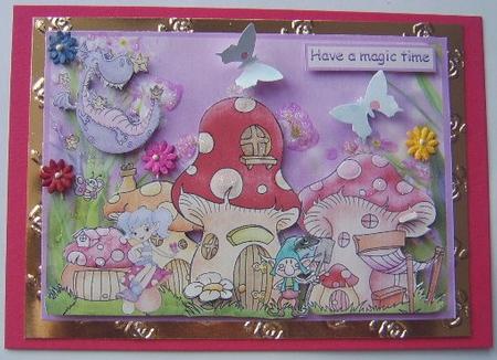 Fairy and Elf Village Card Front with Decoupage by Davina Rundle