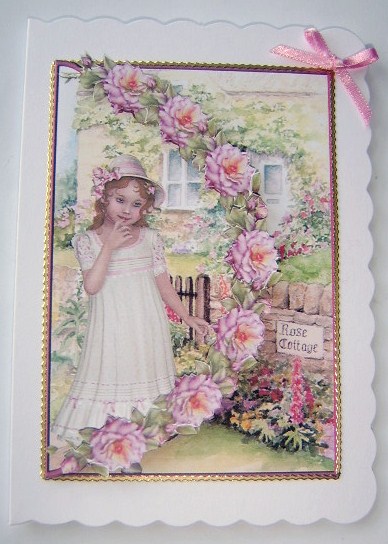 Girl at Rose Cottage Envelope Card with Decoupage by Davina Rundle