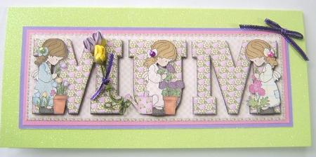 Flower Girls Mum Large Dl Card Front with Decouapge by Davina Rundle