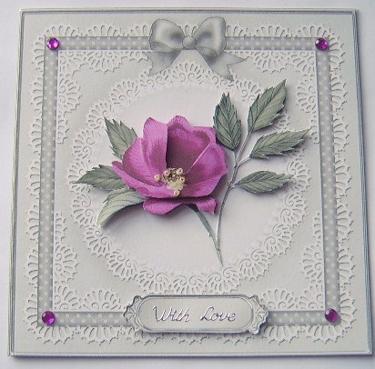 Square Pearls, Lace and Ribbon Plain Card Base Portrait Form by Davina Rundle