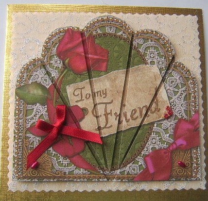 Green Pink Rose Friend Ornate Scallop Deco Stacker by Davina Rundle