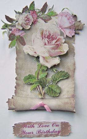 Single Pink Rose on a Scroll by Davina Rundle